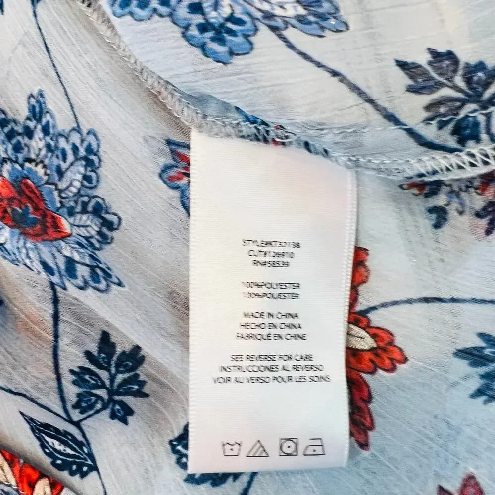 KUT Sheer Button Up Blouse Top Long Sleeve FLoral Blue - S